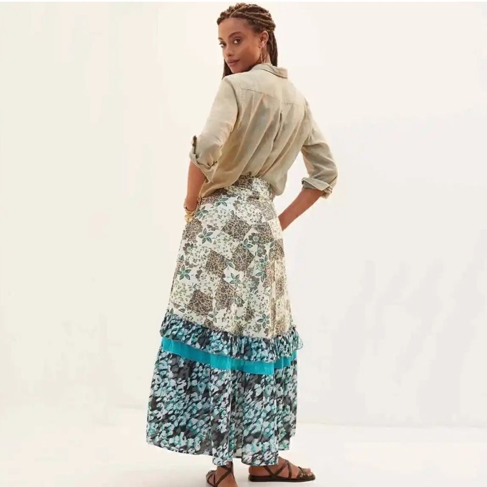 Blue Cream Patchwork Maxi Skirt - Picture 3 of 10